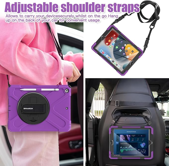 BRAECNstock Shockproof Case for iPad 9th/8th/7th Gen 10.2 Blue | All-in-1 Case Hand Strap &amp Stand Shoulder Straps Pencil Holder Screen Protector – For Office Commute &amp Presentation
