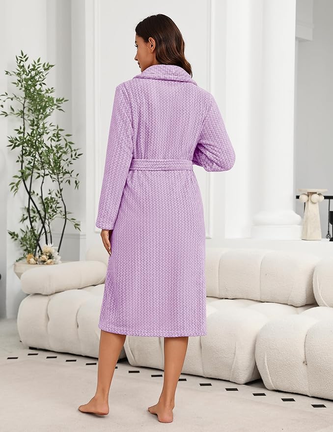 Ekouaer Women's Robe Plush Soft Long Bathrobe Cozy Warm Shawl Collar Spa Robe with Pockets