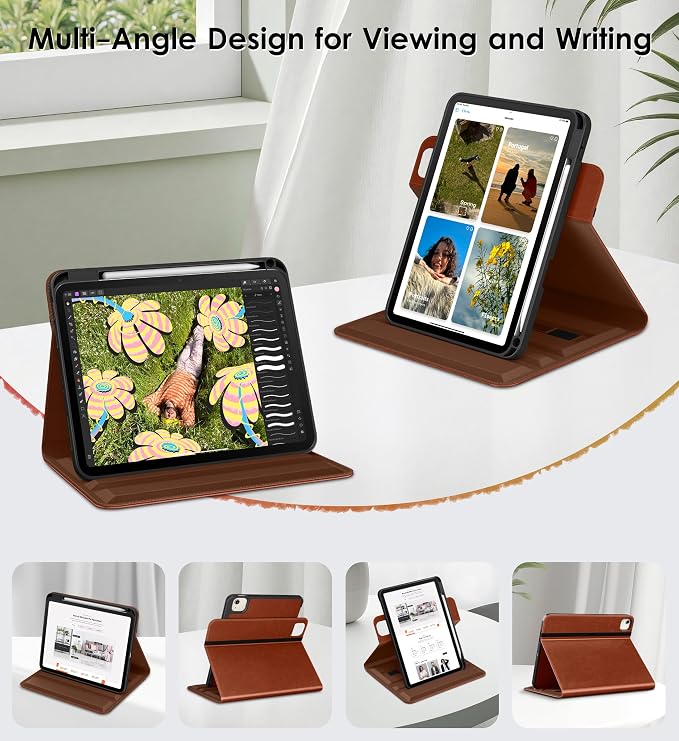 DTTO for iPad Air 11 inch Case M4/M3/M2 (2026/2025/2024) Black | 360 Degree Rotating Premium Faux Leather Folio Stand Cover with Pencil Holder Auto Sleep/Wake Multiple Angles Hand Strap
