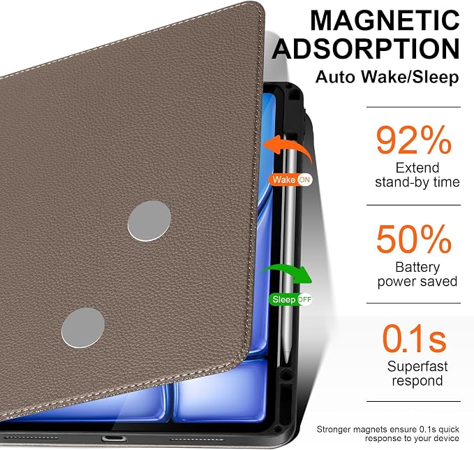 Leather Case for iPad Air 13 Inch M4/M3/M2 (2026/2025/2024) | Leather Protective Shockproof Smart CoverApple Pencil HolderAdjustable Stand - Auto Wake/SleepMultiple View AnglesBlack