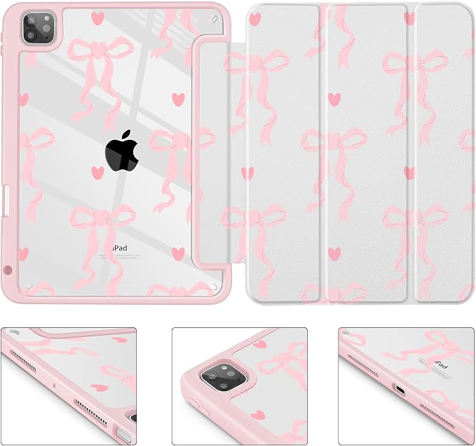 Case for iPad 12.9 Inch (6th/5th/4th/3rd Generation 2022/2021/2020/2018) Pencel Holder + Trifold Support Auto Sleep/Wake Transparent Shockproof Back Cover Abstract Floral SD163