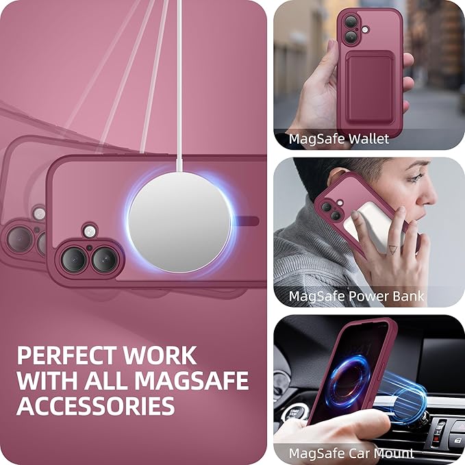 BERFY Magnetic for iPhone 16 Case, Compatible with MagSafe, Built-in Privacy Screen Protector and Upgraded Camera Protection, Anti-Spy Full Body Shockproof Phone Case for 16 6.1", Dark Red