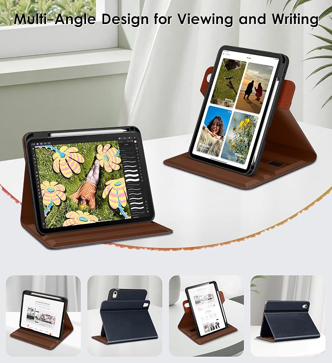 DTTO for iPad Air 11 inch Case M4/M3/M2 (2026/2025/2024) Black | 360 Degree Rotating Premium Faux Leather Folio Stand Cover with Pencil Holder Auto Sleep/Wake Multiple Angles Hand Strap