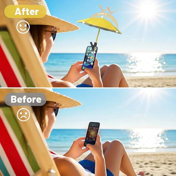 Mini Clip-on Phone Umbrella for Sun Flexible Adjustable Handle Cell Phone Umbrellas Sun Shade Protects from Sunlight and Glare Universal Fit for All Smartphones Black