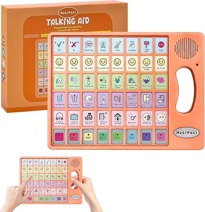 AAC Device for Autism with Grip Handle - 40 Pre-Installed Buttons & 8 Programmable Keys, Non-Verbal Communication Tool for Speech Therapy, Stroke Rehab & Aphasia, Adjustable Volume Talking Aid