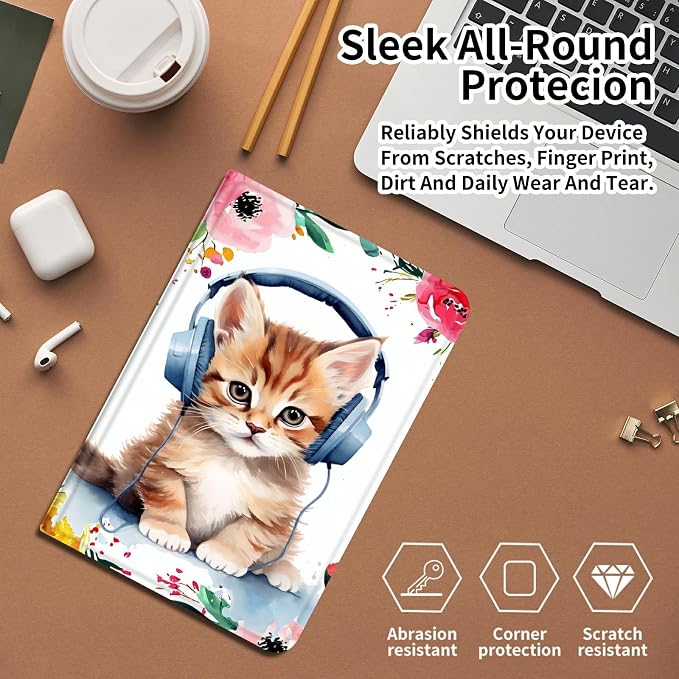 Case for Fire 7 2019/2017/2015Black Cat Purple Roses | DIGTIALL Slim Cover for Fire 7 Tablet 9th/7th/5th Gen 7.0 Folding Stand Protective Case Auto Sleep/Wake Smart Shell
