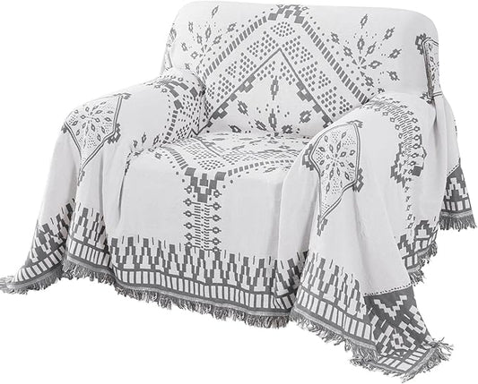 H.VERSAILTEX Reversible Sofa Cover Couch Cover for Dog Sofa Slipcover for Most Shape Sofa Furniture Protector with Tassels Sectional Couch Cover (Medium: 71" x 91", Dark Grey/White)