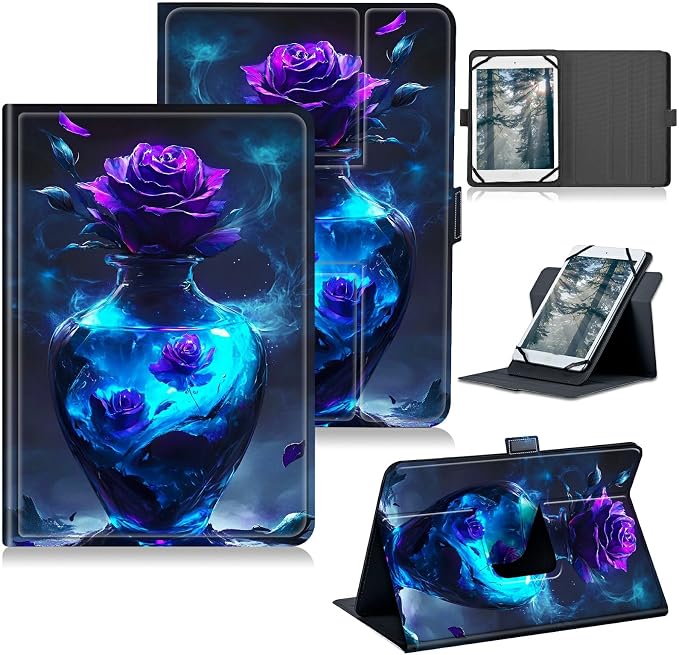 for Walmart Onn 10.1 2024 Onn 10.1 Gen 4 Universal Tablet Case 360 Degree Rotating Kickstand Protective Stand Case with Multiple Viewing PU Leather Shell Case Black Book Cat