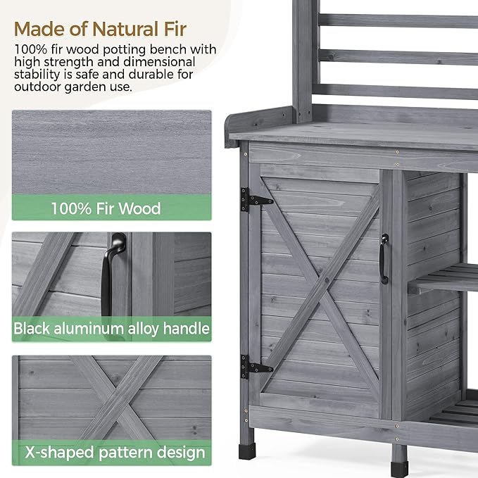 Yaheetech Outdoor Potting Bench, Large Horticulture Work Table Workstation with Storage Cabinet Shelf & Planting Working Console for Patio/Lawn/Garden - Gray