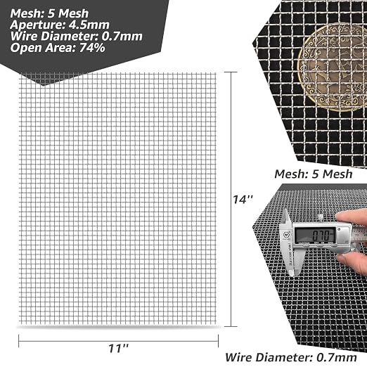 2 Pack 14"x11" Wire Mesh, 5 Mesh Crimped Stainless Steel Mesh, Never Rust