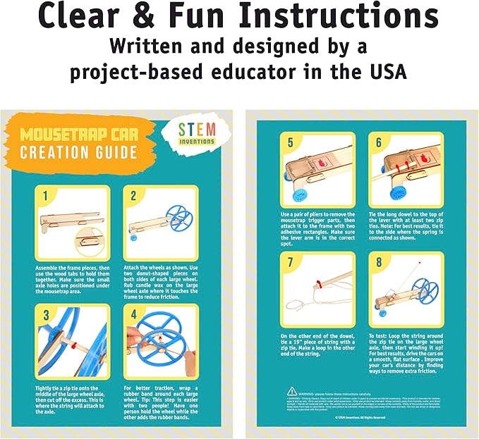 Mousetrap Car Kit (10-Pack) – Hands-On Physics & Engineering STEM Kits for Classroom Projects, Force & Motion Experiments, Elementary and Middle School Science Lessons, Ages 8 and up