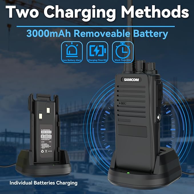 SAMCOM FPCN20A Walkie Talkies with Earpiece, Upgrade Portable UHF Two-Way Radios, VOX, Voice Playing, Rugged 2 Way Radios, 3000mAh Rechargeable for Aduls Church Construction Industrial, 2 Pcs