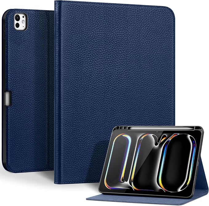 Genuine Leather Case for iPad 11th Gen 11/10th Gen 10.9 Black | Pencil Holder Adjustable Stand Auto Wake/Sleep Shockproof