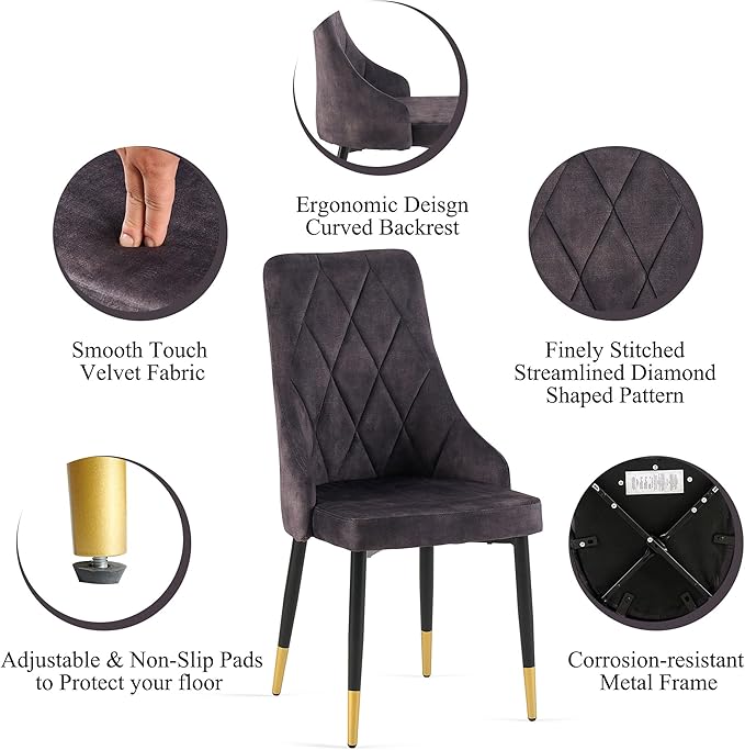 NORDICANA Upholstered Velvet Dining Chair Set of 4, Smoky Gray Armless Side Chair with Metal Legs for Home Kitchen