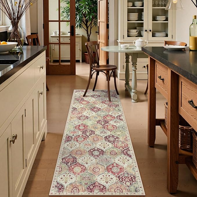 Lahome Moroccan Trellis Hallway Rug, 2x5 Washable Runner Rug Non Slip Kitchen Runners for Hallways, Ultra-Thin Vintage Carpet for Bedroom Bathroom Entryway, Orange/Terracotta