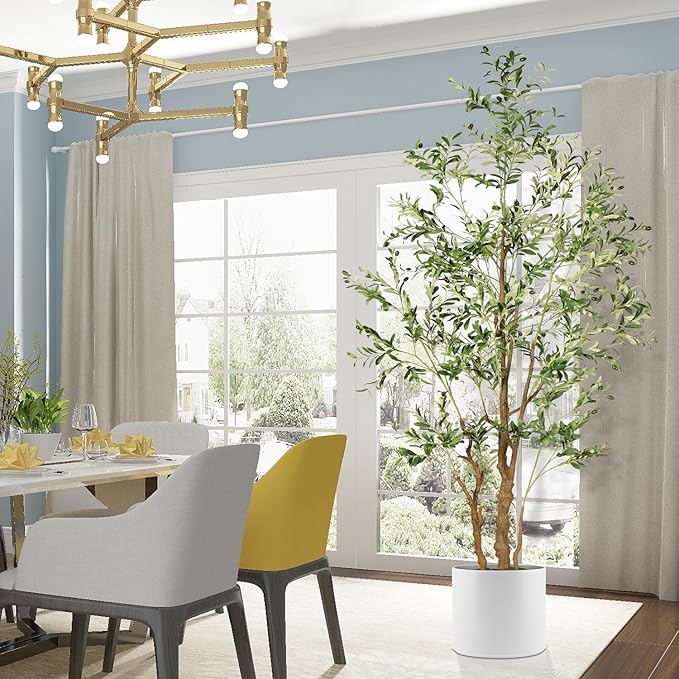 8.2ft Artificial Olive Tree (96in) with Plastic Nursery Pot Faux Olive Silk Tree, Fruits Fake Plant for Office House Farmhouse Living Room Home Decor (Indoor/Outdoor)