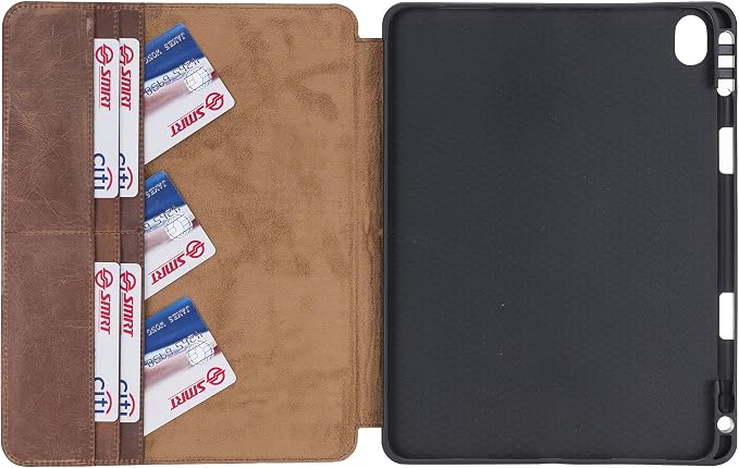 Genuine Leather Handmade iPad 10.2 Magnetic Closure Case with Separeted Compartments and Card Slots for Women &amp Men (8th Gen 2020) (7th Gen 2019) (Black)