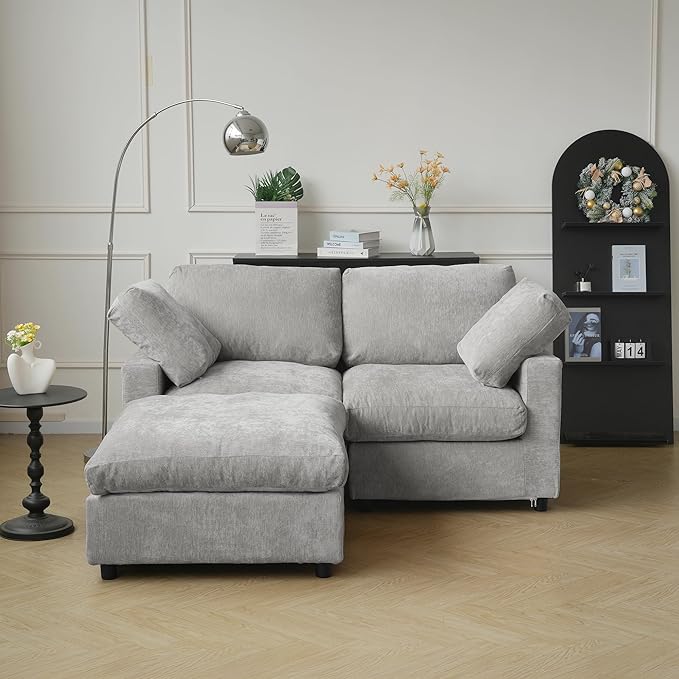 JACH 67" Love Seat Sectional Couches with Chaise Ottoman, Modern Convertible Modular Sofa, Cloud Sectional Couch, Sofa Covers Washable, Minimalist Couch for Living Room, Bedroom, Apartment, Light Grey