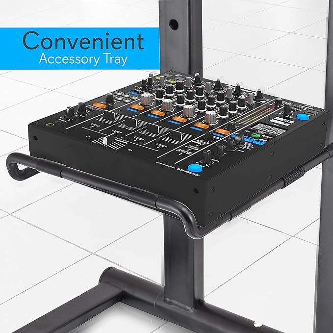 Pyle Portable Foldable Laptop Stand with Foldable Height and Accessory Tray Bundle with Gravity 35 mm Speaker Pole Cable Clips
