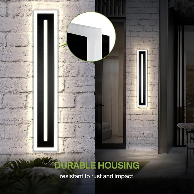 ASD LED 36" Long Wall Mount Light Fixture, Outdoor & Indoor Linear Sconce | 3CCT, Dimmable, Waterproof, Anti-Rust, ETL Listed | 30W 1850LM 3000-5000K 100-277V | Exterior Porch Lighting | Black, 2 Pack