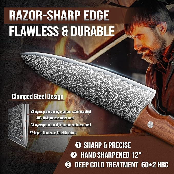 DRAGON RIOT 2-Piece Damascus Kitchen Knife Set, VG10 Steel, Full Tang