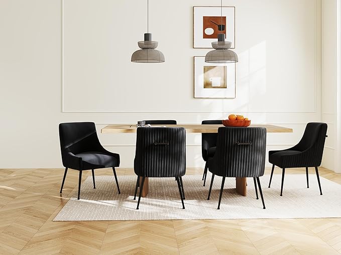 Velvet Dining Chairs Set of 2,Black Upholstered Living Room Chairs with Black Metal Legs, Modern Tufted Accent Chairs for Living Room, Study Room, Kitchen