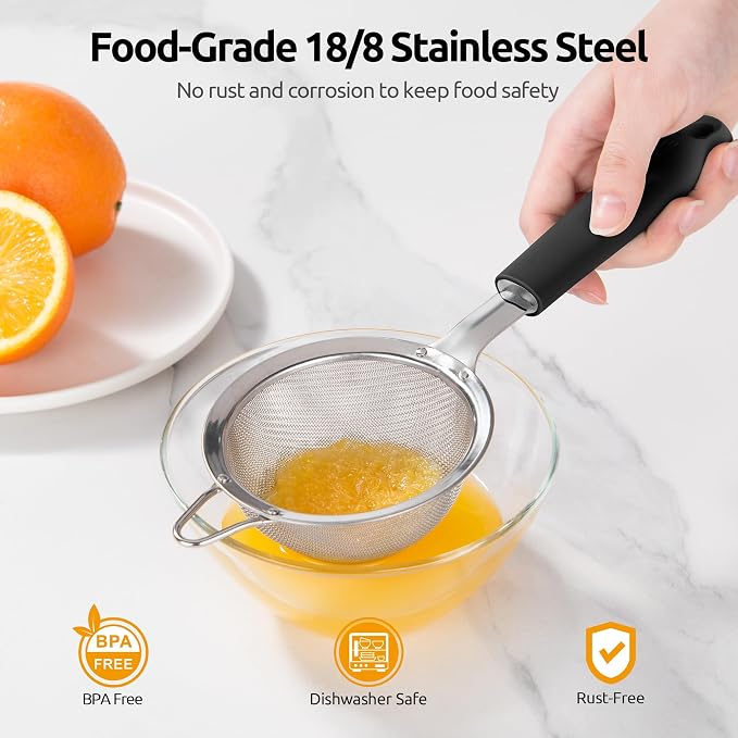 U-Taste Small Fine Mesh Strainer: 18/8 Stainless Steel 3.35in 30 Mesh Kitchen