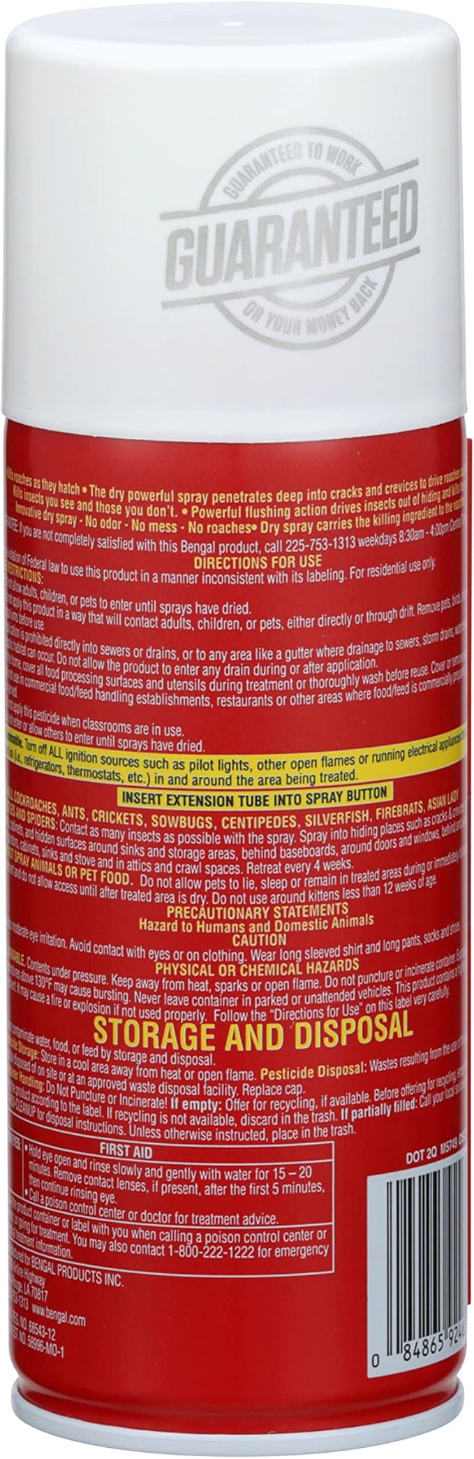 Bengal Roach Spray, Odorless Stain-Free Dry Spray, 2-Count, 9 Oz. Aerosol Cans