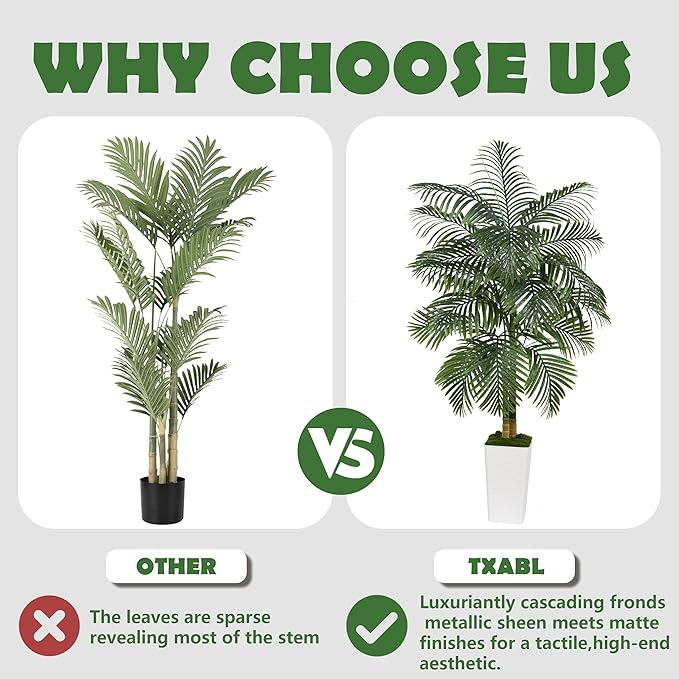 Artificial Palm Tree Indoor Plant Tall Fake Tropical Palm Tree in Pot with Real Bark Design Faux Areca Palm Tree for Home Office Living Room Bedroom Farmhouse Modern Outdoor Decor (13 Leaves 5 FT)