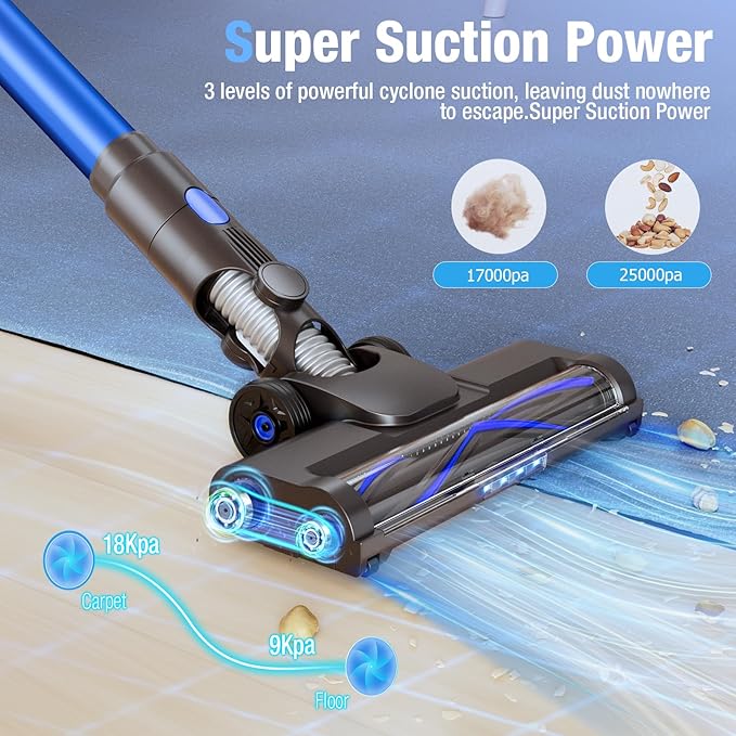 KCLASO Cordless Vacuum Cleaner, 550W 45KPA 50Min Vacuum Cleaners for Home, Self-Standing Stick Vacuum with Touch Screen, 3 Power Modes, Rechargeable Battery, Handheld Vacuum for Pet Hair Carpet Floor