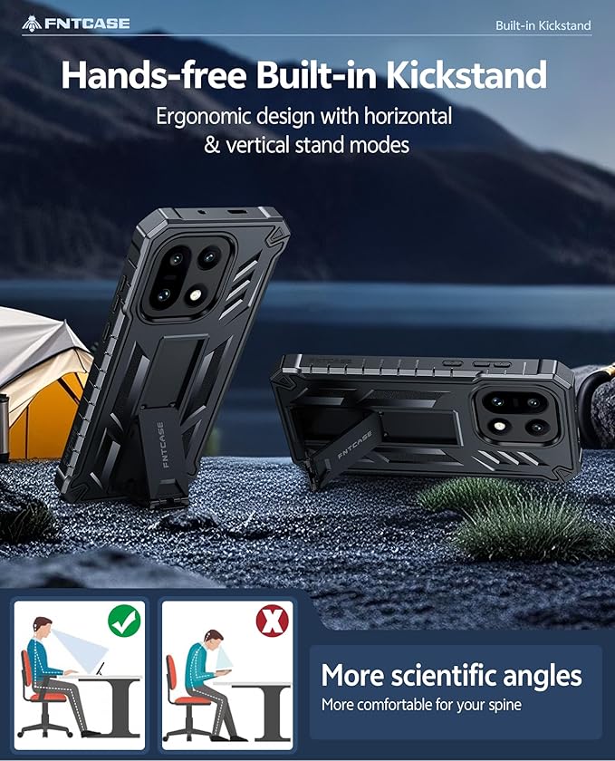 FNTCASE for 11 Pro XL Case Rugged Kickstand 2 Front Frames Black | Built-in Screen Protector 20FT Military-Grade Drop Protection Rugged Heavy Duty Shockproof Full Body Protective Cover