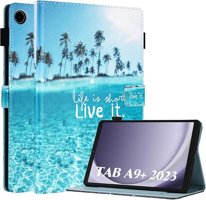 Fancity Case Fits Samsung Galaxy Tab A9/A11 Plus 11” 2025/2023 X210/X216 | Premium PU Leather Cover with Multi-Angles Pencil Holder Smart Wake Sleep for Galaxy Tab A9 A11 Plus X218 Beach