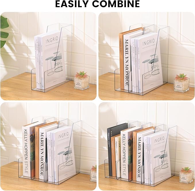 Vertical File Holder, PET Desk Organizer, Multi-purpose Plastic Document Storage Bins for Magazines, Binders, Notebooks, Envelopes, 2 Pack
