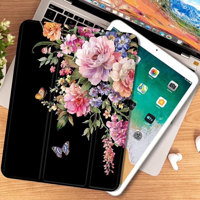 Vimorco for iPad 5th/6th Generation Case 9.7 Inch 2017/2018 for iPad Air 1/2 Case 2013/2014 Pencil Holder/2 Viewing Stands/Typing Stand/Slim Cover for iPad 5/6 Gen Blue Flower Floral