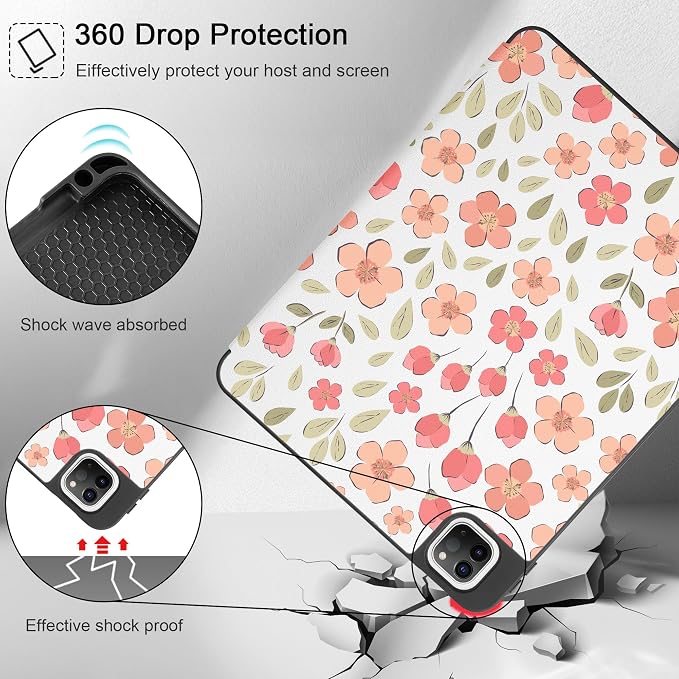 May Chen Case for iPad Pro 11 inch (4th 3rd 2nd &amp 1st Gen) 2022 2021 2020 2018 Trifold Stand + Pencil Holder + Auto Wake/Sleep + Soft TPU Protective Stand Back Cover Abstract Floral