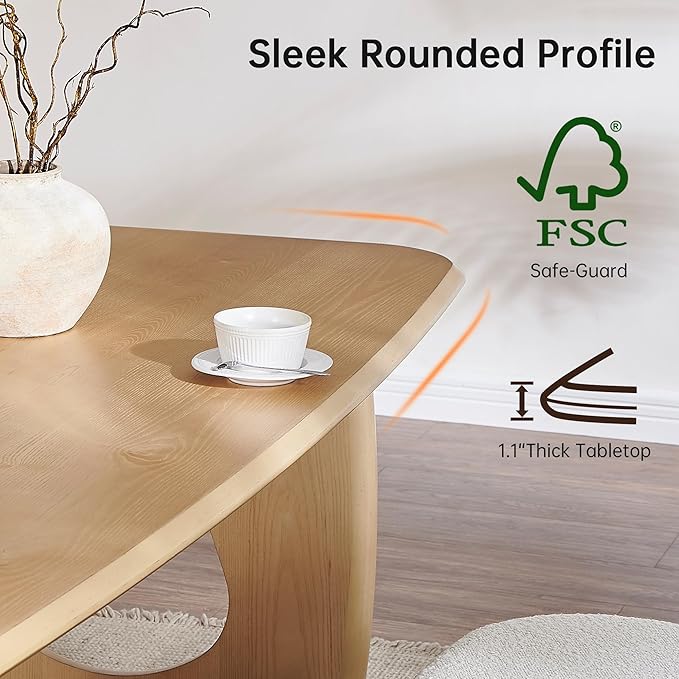Morden Fort Modern Dining Table for 4-6 People,68'' Rectangle Dining Table, Kitchen Table with Pedestal Base, Dinner Table for Dining Room, Kitchen, Living Room (Natural)