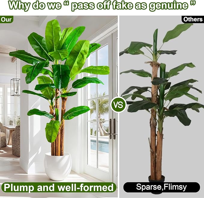 Large Fake Tropical Bananas Trees Tall Artificial Banana Tree Indoor Outdoor Realistic Floor Plant Big Faux Plants for House Home Living Room Office Front Porch Decor Outside Patio para decoracion