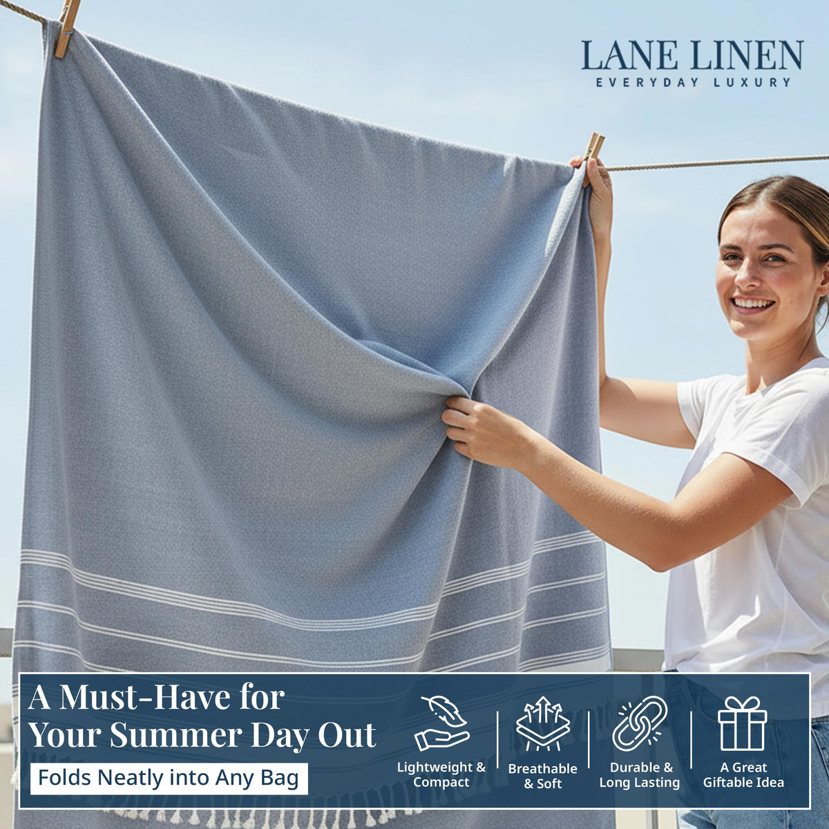 LANE LINEN Beach Blanket Sand Free, Soft & Large Beach Towel - Navy Blazer
