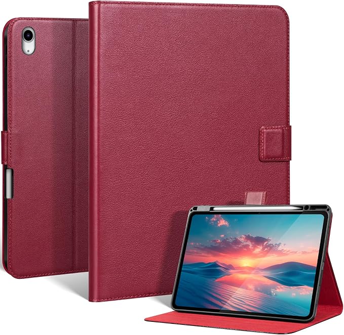 Leather Case for iPad 11th/10th Gen (11/10.9) Black | Genuine Leather Pencil Holder Adjustable Stand Magnetic Closure Auto Wake/Sleep
