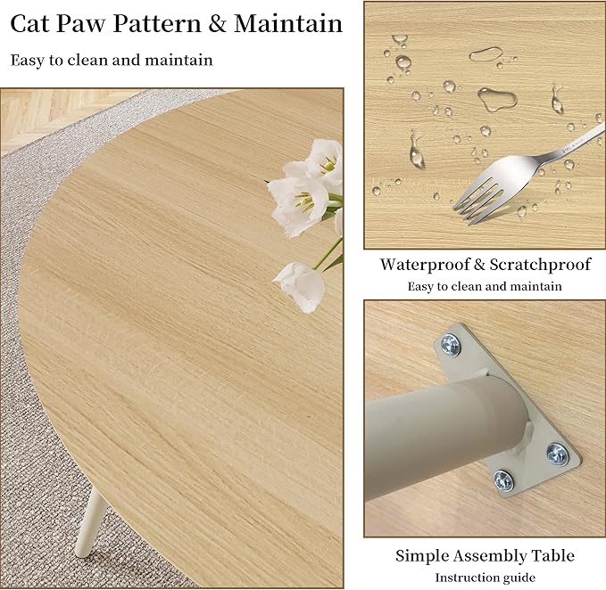 43.3 Inch Round Dining Table Set for 4, Modern Small Kitchen Coffee Set for Dining Room Kitchen Apartment (Cream Table+4 U-Shaped Brown Chairs)