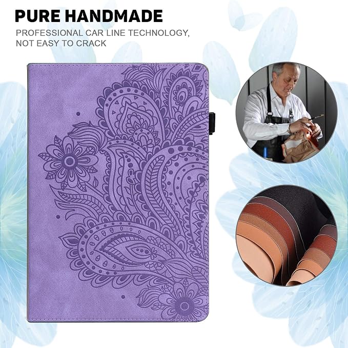 for Kindle Fire HD 8 Tablet (only Fits 10th Generation) &amp Fire HD 8 Plus 8 Case 2020 with Stand/Pencil Holder/Card Pocket/Elastic Band Embossed PU Leather Floral Cover Brown Peacock Flower