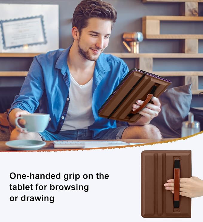 DTTO for iPad mini 7 A17 Pro 2024 aslo fit iPad mini 6 2021 Brown | 360 Degree Rotating Premium Faux Leather Folio Stand Cover with Pencil Holder Auto Sleep/Wake Multiple Angles Hand Strap