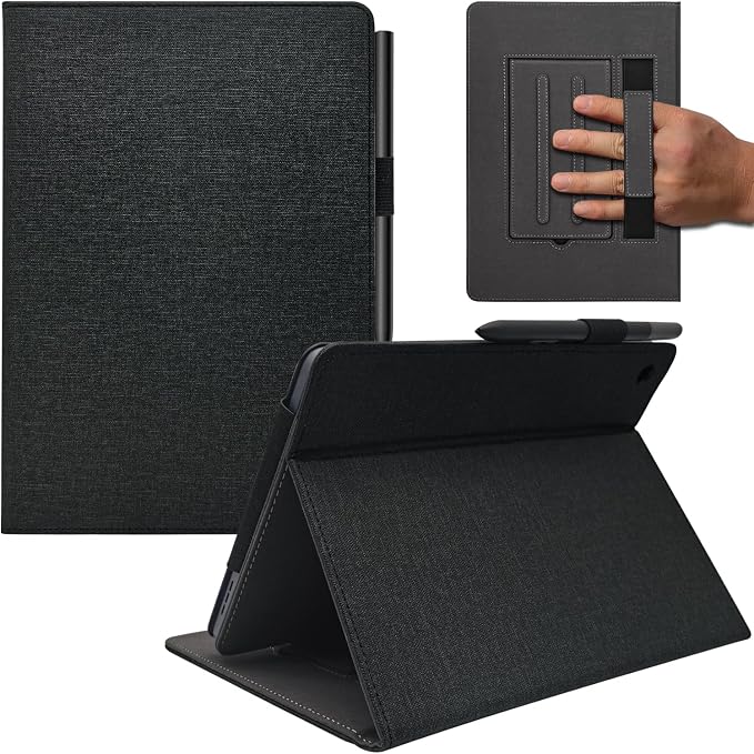 Hand Strap Case for 10.1 TCL TAB 10 Gen 4 (Model: 8483A) Tablet PU Leather Bidirectional Multi-Angle Stand Cover with Auto Sleep &amp Wake/Elastic Pen Holder (Black)
