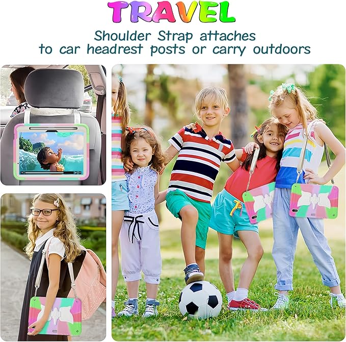 Ambison iPad Air 11 inch Case 6th Generation 2024(M2) with 9H Tempered Glass Screen ProtectorFull-Body Shockproof Sturdy Cute Cover with Butterfly Wings StandShoulder StrapPencil Holder-Multicolor