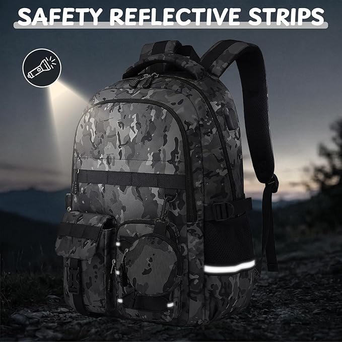 School Backpack for Boys - 5pcs Camo Boys Backpack with Lunch Box Set for Kids Teens Elementary Middle High School,18″ Large Capacity Students Bookbag