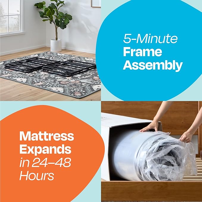 Linenspa 6-Inch Innerspring Mattress - Full + 14-Inch Folding Platform Bed Frame