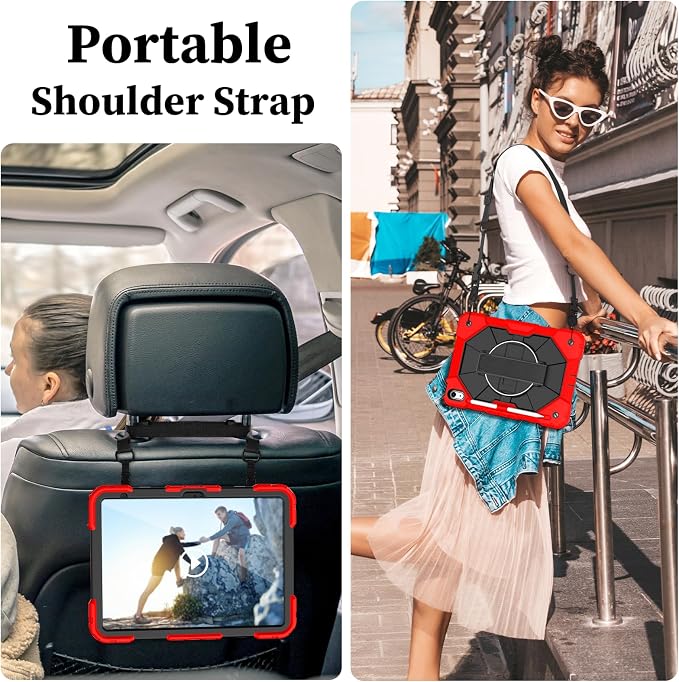Nitupai Case for iPad 10th Generation 10.9 Inch 2022 / iPad A16 Case 11 Inch 2025 with Screen Protector 10th Gen Cover for Kids Pencil Holder 360° Rotating Stand Shoulder Strap Black Black