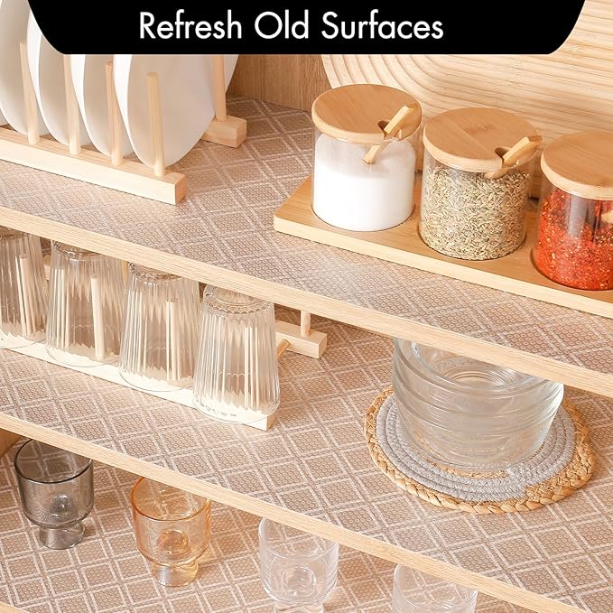 Shelf Liners for Kitchen Cabinets – Non Adhesive Drawer and Cabinet Liner, Waterproof and Oil-Proof Kitchen Cupboard Shelf Paper EVA Material Fridge Liner for Refrigerator – Modern Pattern