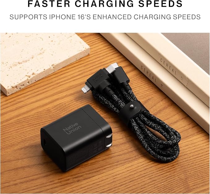 Native Union Fast GaN Charger PD 45W – Ultra-Compact Power Delivery Enabled USB-C – Made of Recycled Materials – for MacBook Air iPads iPhones Pixel Galaxy &amp Other USB-C Devices (Black)