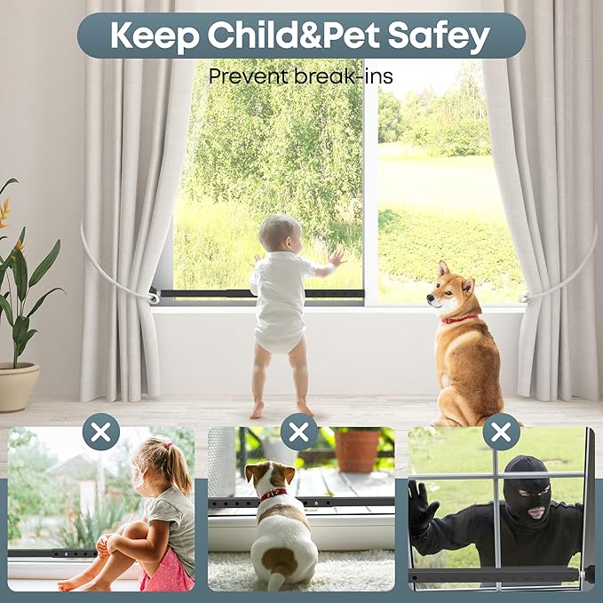 Gadgetzan Adjustable Window Security Bar,17-33 Inch Sliding Door Security Bar Lock with Rubber Base,Window Stopper for Patio Sliding Glass Door/Sliding Window/Anti-Theft/Child Safety (Black - 2 Pack)